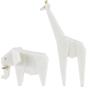 image:imageDeco 79 Polystone Elephant Giraffe Decorative Sculpture Cubist Inspired Home Decor Statues with Gold Accents Set of 2 Accent Figurines 7 16 H WhiteWhite