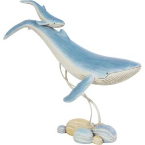 image:imageDeco 79 Polystone Fish Decorative Sculpture Home Decor Statue with Blue Floral Patterns and Stand Accent Figurine 15 x 3 x 10 WhiteBlue
