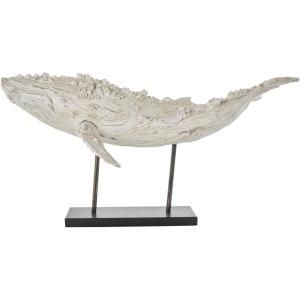 image:imageDeco 79 Polystone Fish Decorative Sculpture Home Decor Statue with Blue Floral Patterns and Stand Accent Figurine 15 x 3 x 10 WhiteCream