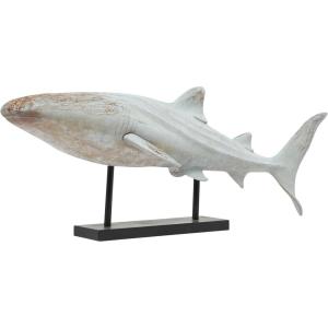 image:imageDeco 79 Polystone Fish Decorative Sculpture Home Decor Statue with Blue Floral Patterns and Stand Accent Figurine 15 x 3 x 10 WhiteLight Blue