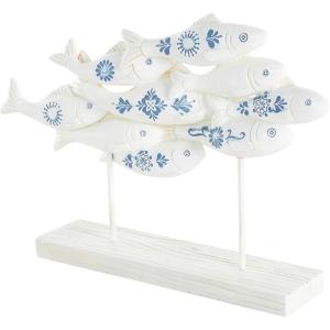 image:imageDeco 79 Polystone Fish Decorative Sculpture Home Decor Statue with Blue Floral Patterns and Stand Accent Figurine 15 x 3 x 10 WhiteWhite