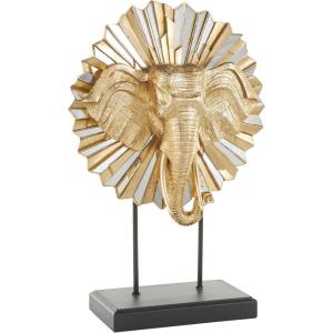 image:imageDeco 79 Resin Elephant Decorative Sculpture Beaded Home Decor Statue with Rhinestone Accents and Black Metal Stand Accent Figurine 13 x 10 x 8 GoldGold