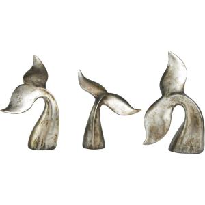 image:imageDeco 79 Teak Wood Whale Handmade Decorative Sculpture Tail Live Edge Home Decor Statues with Intricate Carvings Set of 3 Accent Figurines 23 18 16H BrownSilver