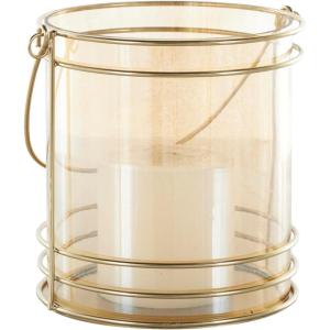 image:imageDeco 79 Metal Candle Lantern with Thin Circular Rods and Tinted Glass 8 x 6 x 8 Gold8 x 6 x 8