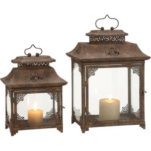 image:imageDeco 79 Metal Decorative Candle Lantern Set of 2 18 14H Brown