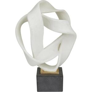 image:imageDeco 79 Polystone Abstract Decorative Sculpture Ribbon Line Home Decor Statue with Black Base Accent Figurine 11 x 9 x 17 White