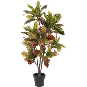 image:imageDeco 79 Faux Foliage Croton Artificial Plant with Realistic Leaves and Black Plastic Pot 27 x 27 x 50 Green