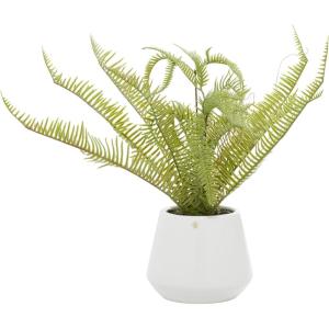image:imageDeco 79 Faux Foliage Fern Artificial Plant with Realistic Leaves and White Ceramic Pot 18 x 16 x 14 GreenGreen