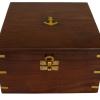 image:imageDeco 79 Brass Metal Sextant Compass with Decorative Wood Box Set of 2 7 W 3 H GoldGold