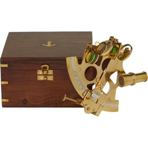 image:imageDeco 79 Brass Metal Sextant Compass with Decorative Wood Box Set of 2 7 W 3 H GoldGold
