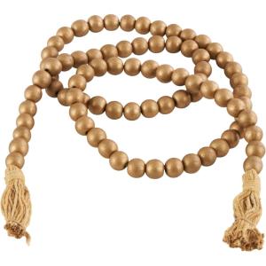 image:imageDeco 79 Mango Wood Handmade Round Metallic Long Carved Garland with Tassel 80 x 1 x 1 Gold