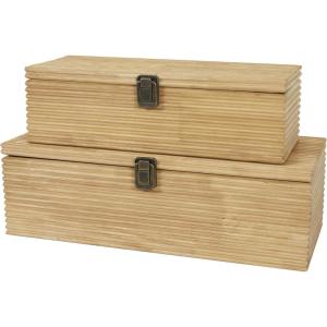 image:imageDeco 79 Wood Carved Linear Box Set of 2 19 16W Light BrownLight Brown