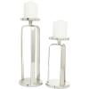 image:imageCosmoLiving by Cosmopolitan Aluminum Metal Geometric Decorative Candle Holder Pillar Candle Stand Set of 2 Candlestick Holder 14 10H Silver