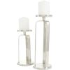 image:imageCosmoLiving by Cosmopolitan Aluminum Metal Geometric Decorative Candle Holder Pillar Candle Stand Set of 2 Candlestick Holder 14 10H Silver