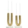image:imageDeco 79 Aluminum Metal Geometric Decorative Candle Holder UShaped Candle Stand with White Marble Bases Set of 2 Candlestick Holder 9 11 H GoldGold
