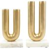 image:imageDeco 79 Aluminum Metal Geometric Decorative Candle Holder UShaped Candle Stand with White Marble Bases Set of 2 Candlestick Holder 9 11 H GoldGold