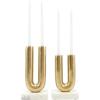 image:imageDeco 79 Aluminum Metal Geometric Decorative Candle Holder UShaped Candle Stand with White Marble Bases Set of 2 Candlestick Holder 9 11 H GoldGold