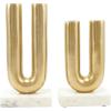 image:imageDeco 79 Aluminum Metal Geometric Decorative Candle Holder UShaped Candle Stand with White Marble Bases Set of 2 Candlestick Holder 9 11 H GoldGold