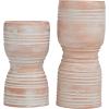 image:imageDeco 79 Ceramic Decorative Candle Holder Whitewashed Ribbed Terracotta Candle Stand Set of 2 Candlestick Holder 11 9 H PinkPink