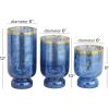 image:imageDeco 79 Glass Pillar Hurricane Lamp with Gold Interior Set of 3 12 10 12H Blue