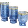 image:imageDeco 79 Glass Pillar Hurricane Lamp with Gold Interior Set of 3 12 10 12H Blue