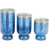 image:imageDeco 79 Glass Pillar Hurricane Lamp with Gold Interior Set of 3 12 10 12H Blue