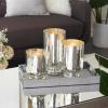 image:imageDeco 79 Glass Room Hurricane Lamp Pillar Hurricane Candle Holders with Gold Interior Set of 3 Table Centerpiece Lamps 12 10 8H WhiteSilver