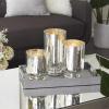 image:imageDeco 79 Glass Room Hurricane Lamp Pillar Hurricane Candle Holders with Gold Interior Set of 3 Table Centerpiece Lamps 12 10 8H WhiteSilver