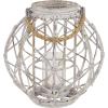 image:imageDeco 79 Large Round Woven Rattan White Lantern with Burlap Jute Rope Handle and Glass Insert 15 x 15