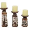 image:imageDeco 79 Mango Wood Handmade Decorative Candle Holder Candle Stand Set of 3 Candlestick Holder 10 8 6H Brown