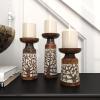 image:imageDeco 79 Mango Wood Handmade Decorative Candle Holder Candle Stand Set of 3 Candlestick Holder 10 8 6H Brown