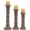 image:imageDeco 79 Mango Wood Tribal Candle Holder Set of 3 18 15 12H Light Brown