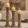 image:imageDeco 79 Mango Wood Tribal Candle Holder Set of 3 18 15 12H Light Brown