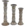 image:imageDeco 79 Mango Wood Tribal Candle Holder Set of 3 18 15 12H Light Brown