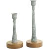 image:imageDeco 79 Metal Decorative Candle Holder Textured Tapered Candle Stand with Brown Wood Bases Set of 2 Candlestick Holder 10 7 H Light BlueLight Blue