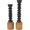 image:imageDeco 79 Metal Decorative Candle Holder Turned Style Candle Stand with Brown Wood Bases Set of 2 Candlestick Holder 23 20 H Black