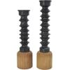 image:imageDeco 79 Metal Decorative Candle Holder Turned Style Candle Stand with Brown Wood Bases Set of 2 Candlestick Holder 23 20 H Black