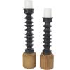 image:imageDeco 79 Metal Decorative Candle Holder Turned Style Candle Stand with Brown Wood Bases Set of 2 Candlestick Holder 23 20 H Black