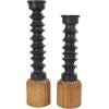 image:imageDeco 79 Metal Decorative Candle Holder Turned Style Candle Stand with Brown Wood Bases Set of 2 Candlestick Holder 23 20 H Black