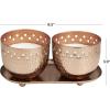 image:imageDeco 79 Metal Sauvignon Blanc Scented Cutout Spotted Double 7 oz 1 Wick Candle with White Wax and Tray Set of 2 8 W 4 H CopperWhite
