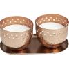 image:imageDeco 79 Metal Sauvignon Blanc Scented Cutout Spotted Double 7 oz 1 Wick Candle with White Wax and Tray Set of 2 8 W 4 H CopperWhite