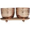 image:imageDeco 79 Metal Tropical Breeze Scented Cutout Spotted Double 7 oz 1 Wick Candle with White Wax and Tray Set of 2 8 W 4 H Copper