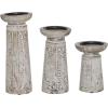 image:imageDeco 79 Wood Floral Handmade Decorative Candle Holder Intricate Carved Pillar Candle Stand Set of 3 Candlestick Holder 10 8 6H White