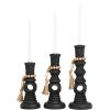 image:imageDeco 79 Wood Handmade Decorative Candle Holder Textured Matte Candle Stand with Beaded Garland Accent Set of 3 Candlestick Holder 14 12 10 H Black
