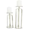 image:imageCosmoLiving by Cosmopolitan Aluminum Metal Geometric Decorative Candle Holder Pillar Candle Stand Set of 2 Candlestick Holder 14 10H Silver