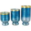 image:imageDeco 79 Glass Pillar Hurricane Lamp with Gold Interior Set of 3 12 10 12H Blue
