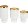 image:imageDeco 79 Glass Room Hurricane Lamp Pillar Hurricane Candle Holders with Gold Interior Set of 3 Table Centerpiece Lamps 12 10 8H WhiteWhite