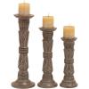 image:imageDeco 79 Mango Wood Tribal Candle Holder Set of 3 18 15 12H Light Brown