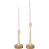 image:imageDeco 79 Metal Decorative Candle Holder Textured Tapered Candle Stand with Brown Wood Bases Set of 2 Candlestick Holder 10 7 H Light BlueCream