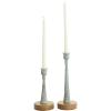 image:imageDeco 79 Metal Decorative Candle Holder Textured Tapered Candle Stand with Brown Wood Bases Set of 2 Candlestick Holder 10 7 H Light BlueLight Blue